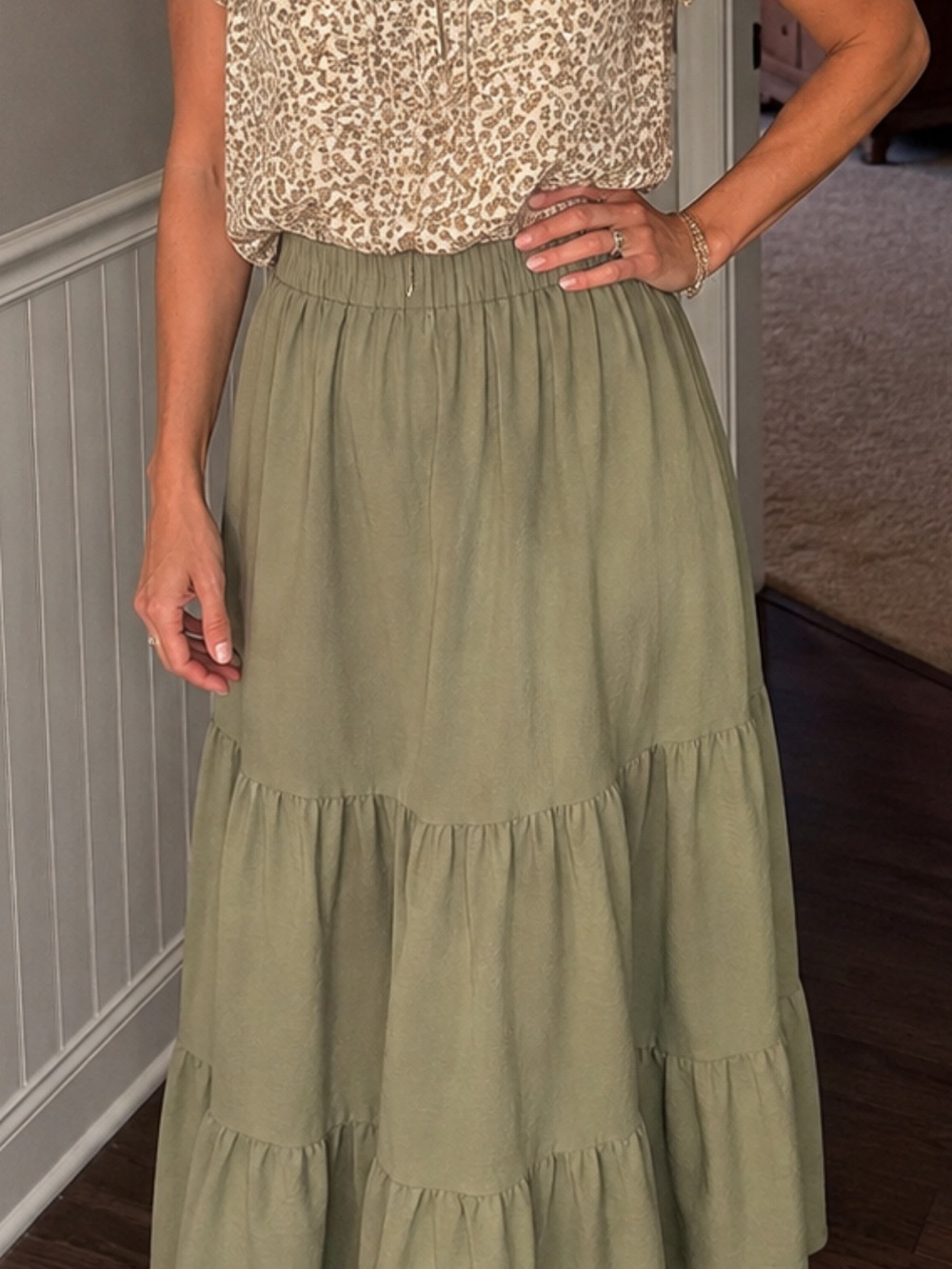 Timing Olive Green Tiered Maxi Skirt